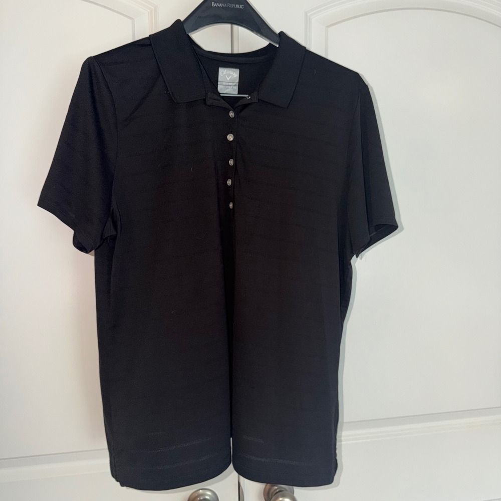 Callaway Opti-Dri Women XXL Black Short Sleeve Golf Polo Shirt Textured Stripe